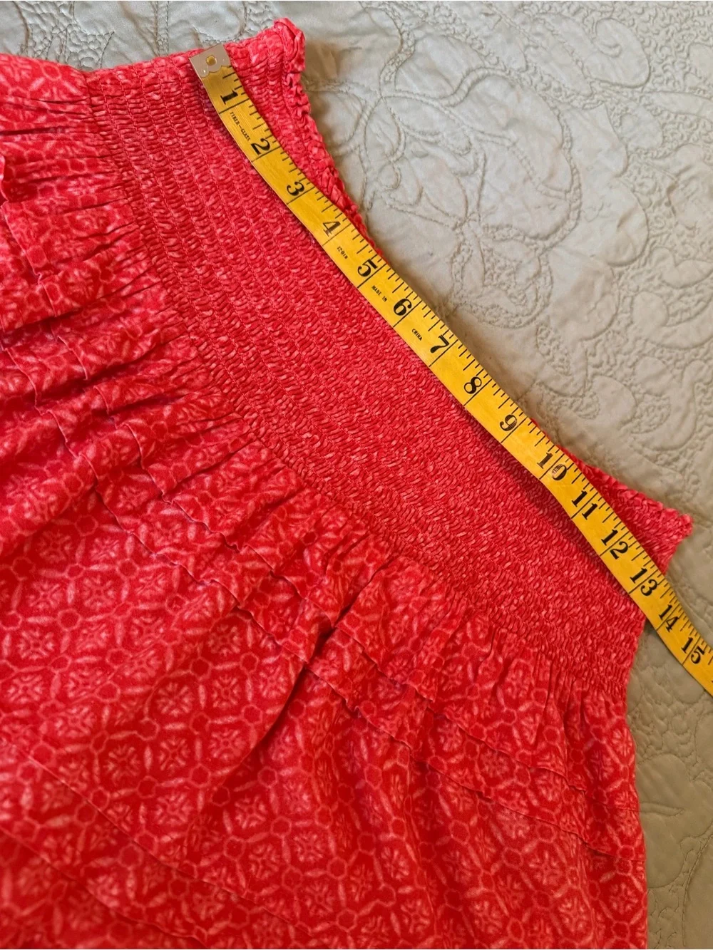 Lauren Ralph Lauren Coral Orange Smocked Tiered Ruffle Mini Skirt Boho Size 8